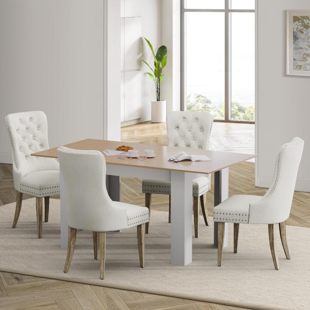 Oikiture 160cm Extendable Dining Table with 4PCS Chairs Velvet Beige-Dining Sets-PEROZ Accessories