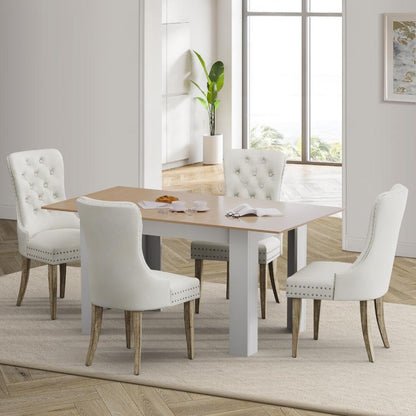 Oikiture 160cm Extendable Dining Table with 4PCS Chairs Velvet Beige-Dining Sets-PEROZ Accessories