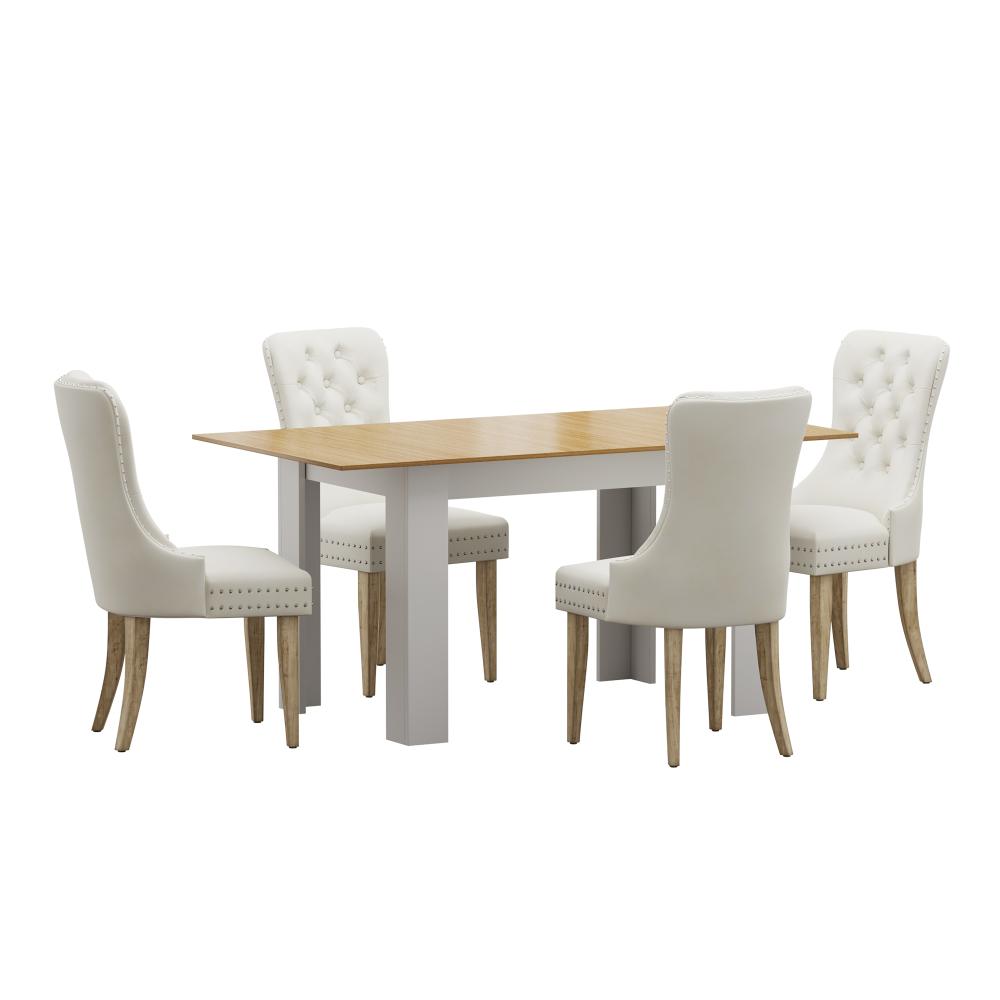 Oikiture 160cm Extendable Dining Table with 4PCS Chairs Velvet Beige-Dining Sets-PEROZ Accessories