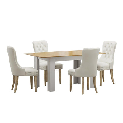 Oikiture 160cm Extendable Dining Table with 4PCS Chairs Velvet Beige-Dining Sets-PEROZ Accessories