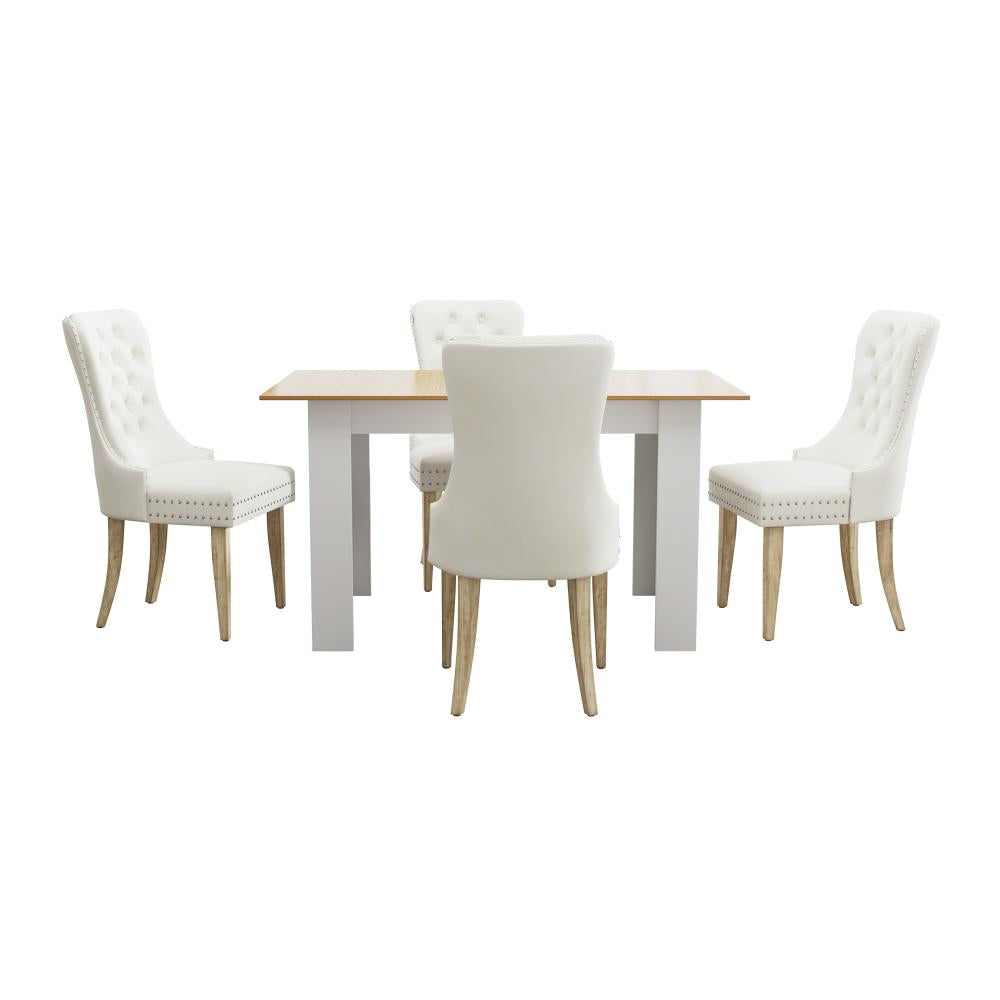 Oikiture 160cm Extendable Dining Table with 4PCS Chairs Velvet Beige-Dining Sets-PEROZ Accessories