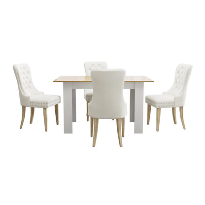 Oikiture 160cm Extendable Dining Table with 4PCS Chairs Velvet Beige-Dining Sets-PEROZ Accessories