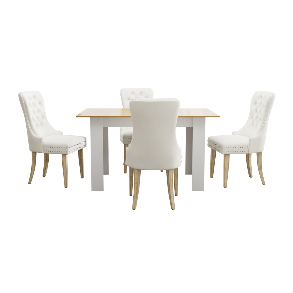 Oikiture 160cm Extendable Dining Table with 4PCS Chairs Velvet Beige-Dining Sets-PEROZ Accessories