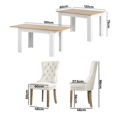 Oikiture 160cm Extendable Dining Table with 4PCS Chairs Velvet Beige-Dining Sets-PEROZ Accessories