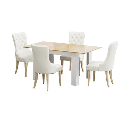 Oikiture 160cm Extendable Dining Table with 4PCS Chairs Velvet Beige-Dining Sets-PEROZ Accessories