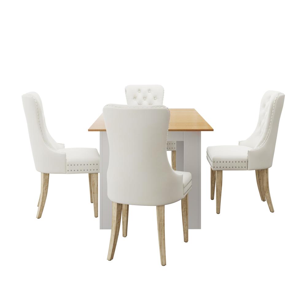 Oikiture 160cm Extendable Dining Table with 4PCS Chairs Velvet Beige-Dining Sets-PEROZ Accessories