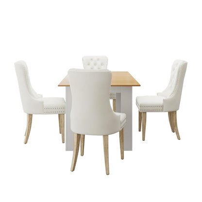 Oikiture 160cm Extendable Dining Table with 4PCS Chairs Velvet Beige-Dining Sets-PEROZ Accessories