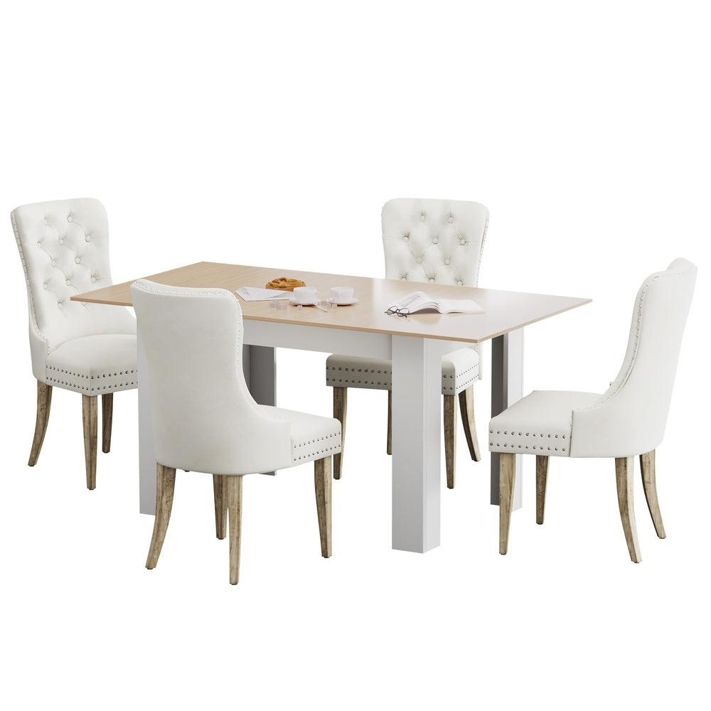 Oikiture 160cm Extendable Dining Table with 4PCS Chairs Velvet Beige-Dining Sets-PEROZ Accessories