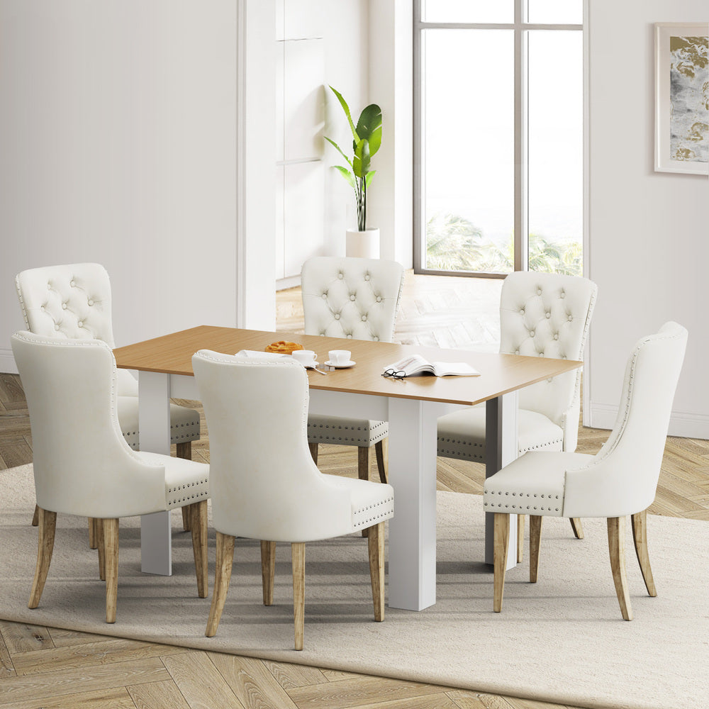 Oikiture 160cm Extendable Dining Table with 6PCS Chairs Velvet Beige-Dining Sets-PEROZ Accessories