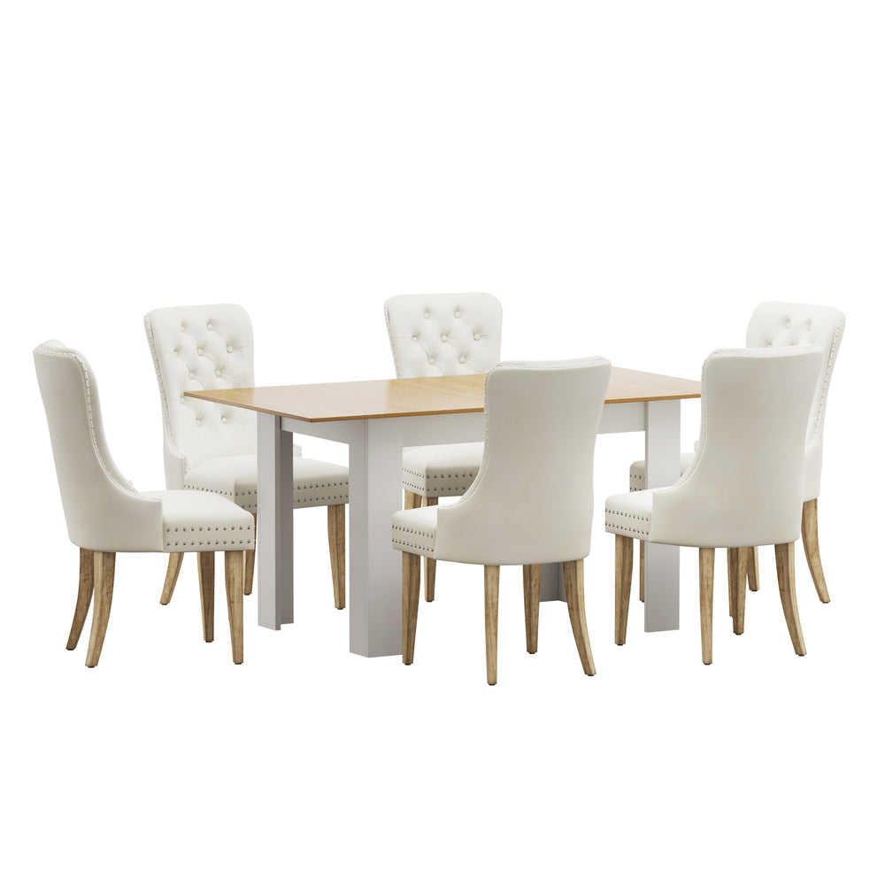 Oikiture 160cm Extendable Dining Table with 6PCS Chairs Velvet Beige-Dining Sets-PEROZ Accessories
