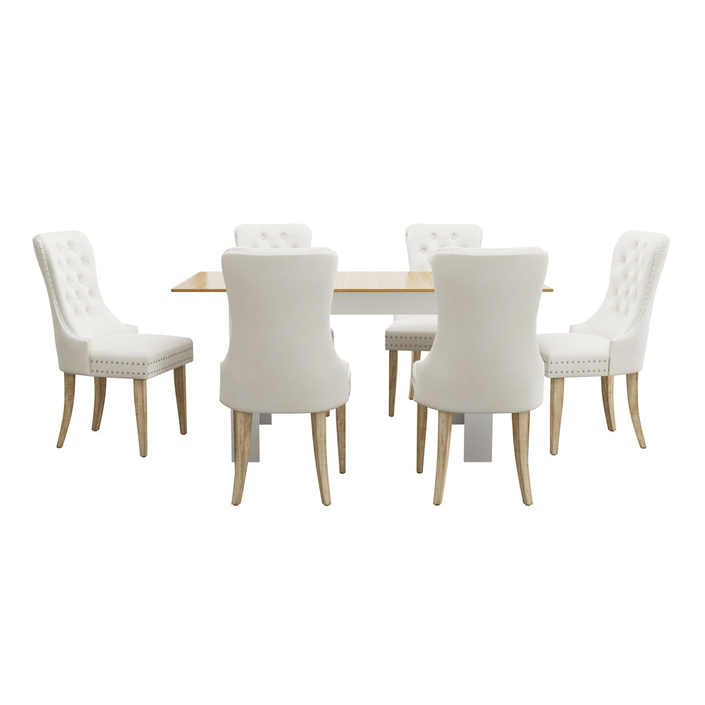 Oikiture 160cm Extendable Dining Table with 6PCS Chairs Velvet Beige-Dining Sets-PEROZ Accessories