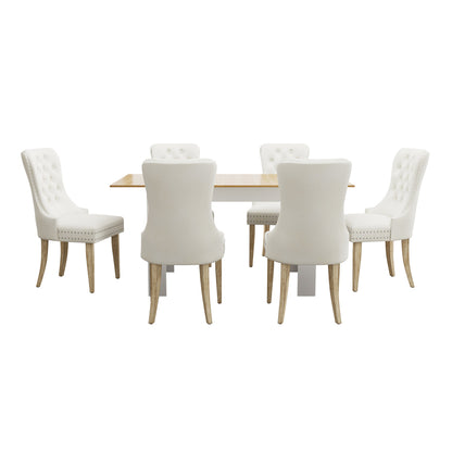 Oikiture 160cm Extendable Dining Table with 6PCS Chairs Velvet Beige-Dining Sets-PEROZ Accessories
