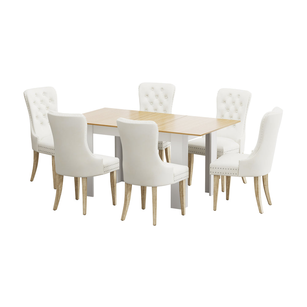 Oikiture 160cm Extendable Dining Table with 6PCS Chairs Velvet Beige-Dining Sets-PEROZ Accessories