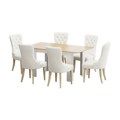Oikiture 160cm Extendable Dining Table with 6PCS Chairs Velvet Beige-Dining Sets-PEROZ Accessories