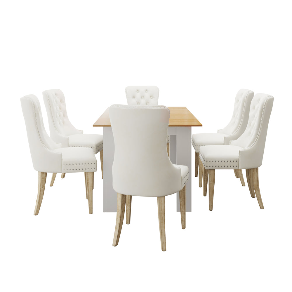 Oikiture 160cm Extendable Dining Table with 6PCS Chairs Velvet Beige-Dining Sets-PEROZ Accessories