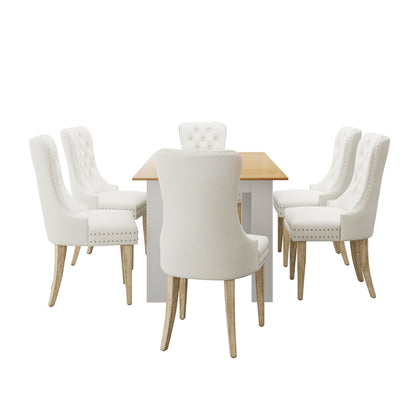 Oikiture 160cm Extendable Dining Table with 6PCS Chairs Velvet Beige-Dining Sets-PEROZ Accessories