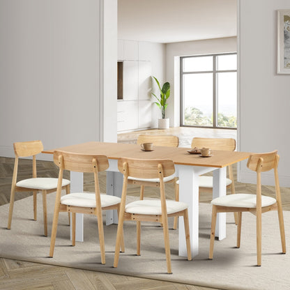 Oikiture 160cm Extendable Dining Table with 6x Dining Chairs PU Leather White-Dining Set-PEROZ Accessories