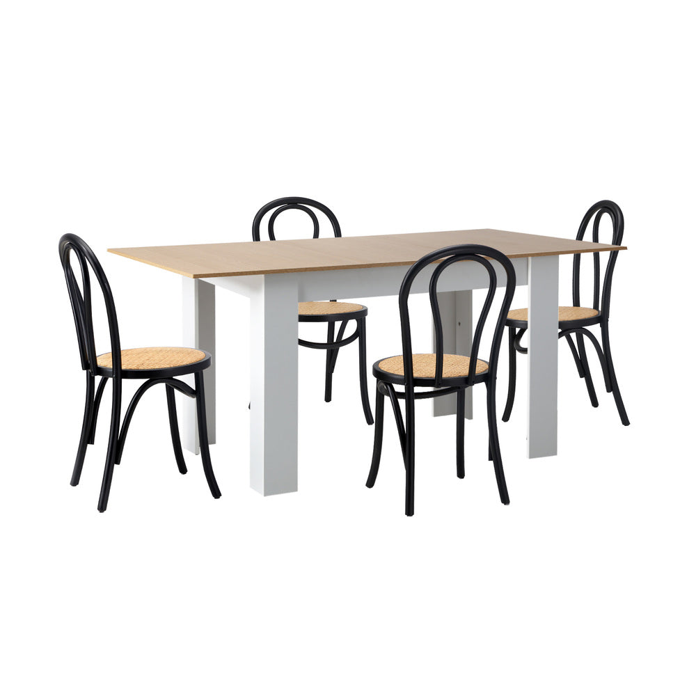 Oikiture 160cm Extendable Dining Table with 4PCS Crossback Chairs Black-Dining Set-PEROZ Accessories