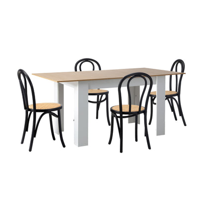 Oikiture 160cm Extendable Dining Table with 4PCS Crossback Chairs Black-Dining Set-PEROZ Accessories