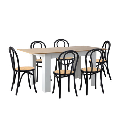 Oikiture 160cm Extendable Dining Table with 6PCS Crossback Chairs Black-Dining Set-PEROZ Accessories