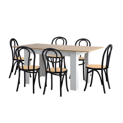 Oikiture 160cm Extendable Dining Table with 6PCS Crossback Chairs Black-Dining Set-PEROZ Accessories