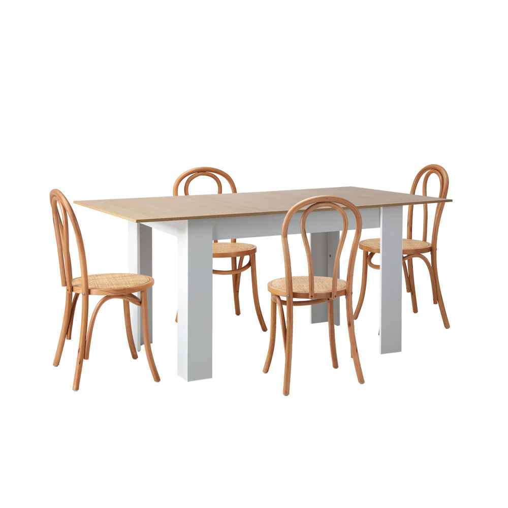 Oikiture 160cm Extendable Dining Table with 4PCS Crossback Chairs Natural-Dining Set-PEROZ Accessories