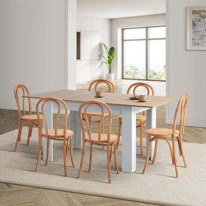 Oikiture 160cm Extendable Dining Table with 6PCS Crossback Chairs Natural-Dining Set-PEROZ Accessories