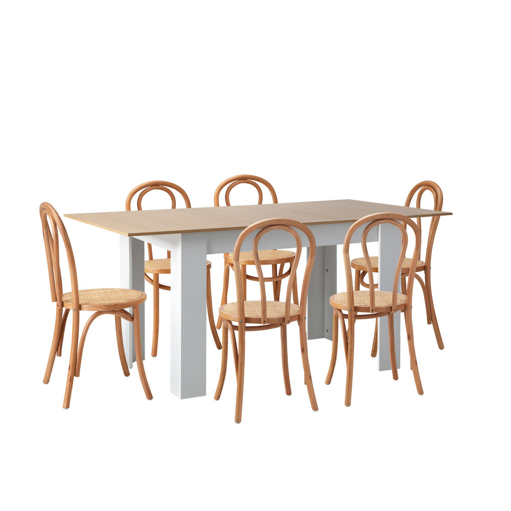 Oikiture 160cm Extendable Dining Table with 6PCS Crossback Chairs Natural-Dining Set-PEROZ Accessories