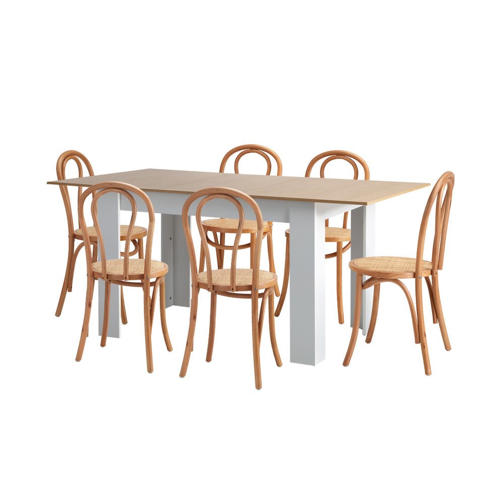 Oikiture 160cm Extendable Dining Table with 6PCS Crossback Chairs Natural-Dining Set-PEROZ Accessories