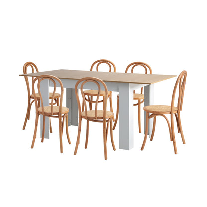 Oikiture 160cm Extendable Dining Table with 6PCS Crossback Chairs Natural-Dining Set-PEROZ Accessories