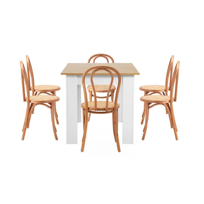 Oikiture 160cm Extendable Dining Table with 6PCS Crossback Chairs Natural-Dining Set-PEROZ Accessories