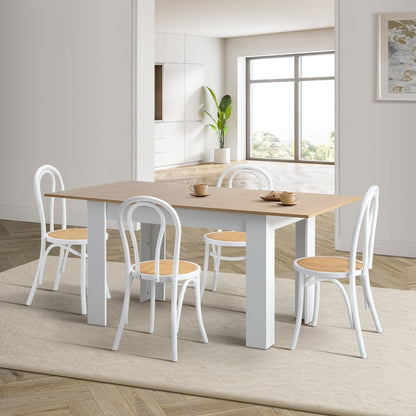 Oikiture 160cm Extendable Dining Table with 4PCS Crossback Chairs White-Dining Set-PEROZ Accessories