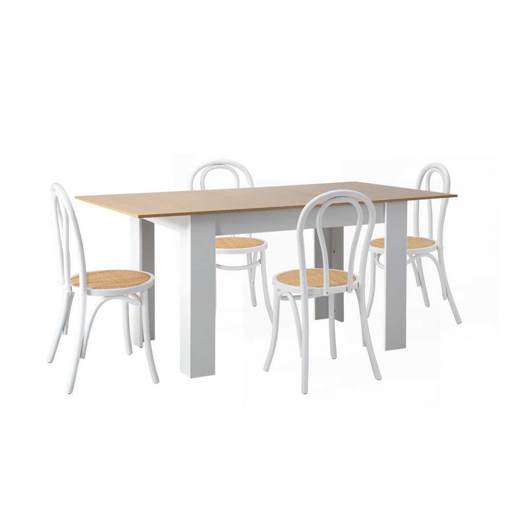 Oikiture 160cm Extendable Dining Table with 4PCS Crossback Chairs White-Dining Set-PEROZ Accessories