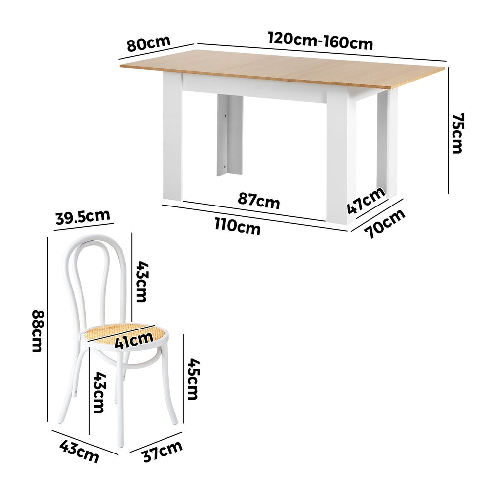 Oikiture 160cm Extendable Dining Table with 4PCS Crossback Chairs White-Dining Set-PEROZ Accessories