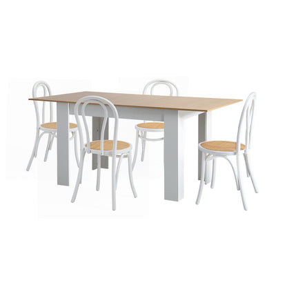 Oikiture 160cm Extendable Dining Table with 4PCS Crossback Chairs White-Dining Set-PEROZ Accessories