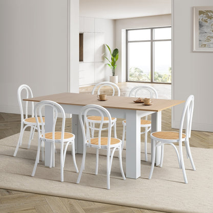 Oikiture 160cm Extendable Dining Table with 6PCS Crossback Chairs White-Dining Set-PEROZ Accessories