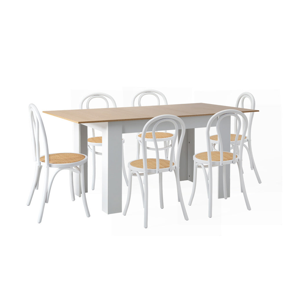 Oikiture 160cm Extendable Dining Table with 6PCS Crossback Chairs White-Dining Set-PEROZ Accessories