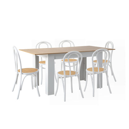 Oikiture 160cm Extendable Dining Table with 6PCS Crossback Chairs White-Dining Set-PEROZ Accessories