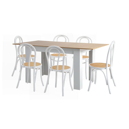 Oikiture 160cm Extendable Dining Table with 6PCS Crossback Chairs White-Dining Set-PEROZ Accessories