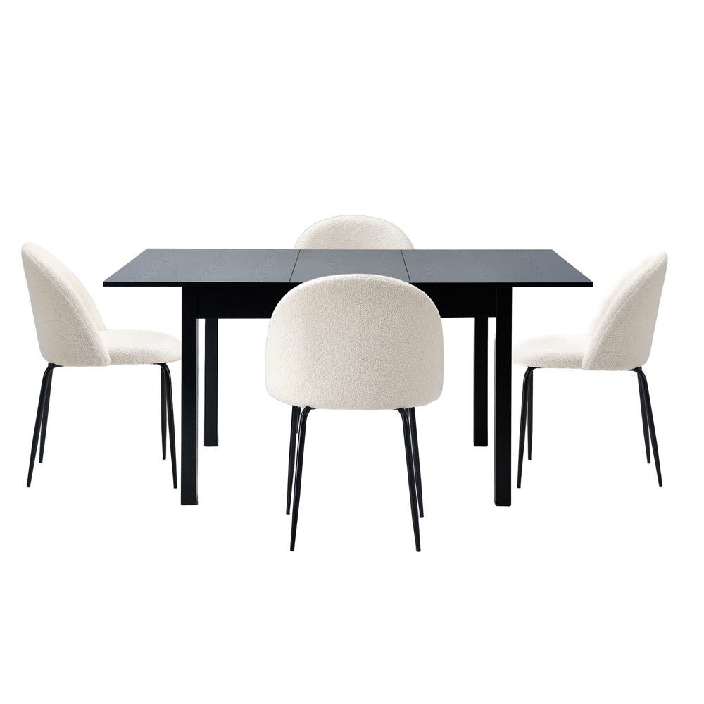 Oikiture 5pc Extendable Dining Table and Chairs Set Black &amp; White-Dining Table-PEROZ Accessories