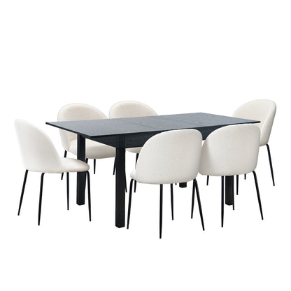 Oikiture 7pc Extendable Dining Table and Chairs Set Black &amp; White-Dining Table-PEROZ Accessories