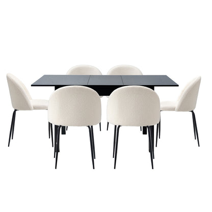 Oikiture 7pc Extendable Dining Table and Chairs Set Black &amp; White-Dining Table-PEROZ Accessories