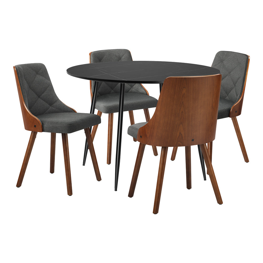 Oikiture 110cm Round Dining Table with 4PCS Chairs Faux Linen Grey-Dining Set-PEROZ Accessories