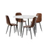 Oikiture Round Dining Table & 4PCS Dining Chairs PU Brown-Dining Sets-PEROZ Accessories