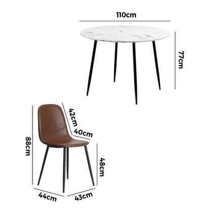 Oikiture Round Dining Table &amp; 4PCS Dining Chairs PU Brown-Dining Sets-PEROZ Accessories