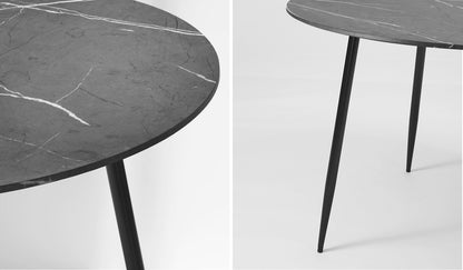 Oikiture 110cm Round Dining Table with 4PCS Dining Chairs PU Grey &amp; Black-Dining Set-PEROZ Accessories