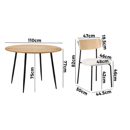 Oikiture 4-Seater Dining Set 1.1m Dining Table with Corduroy Chairs-Dining Set-PEROZ Accessories