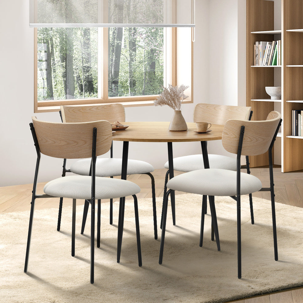 Oikiture 4-Seater Dining Set 1.1m Dining Table with Corduroy Chairs-Dining Set-PEROZ Accessories