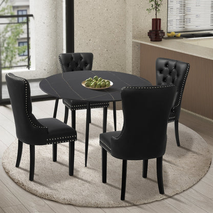 Oikiture 110cm Round Dining Table with 4PCS Chairs Velvet Black-Dining Set-PEROZ Accessories