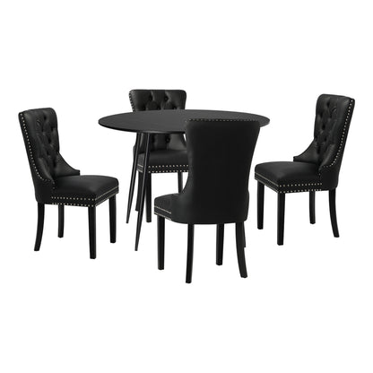 Oikiture 110cm Round Dining Table with 4PCS Chairs Velvet Black-Dining Set-PEROZ Accessories